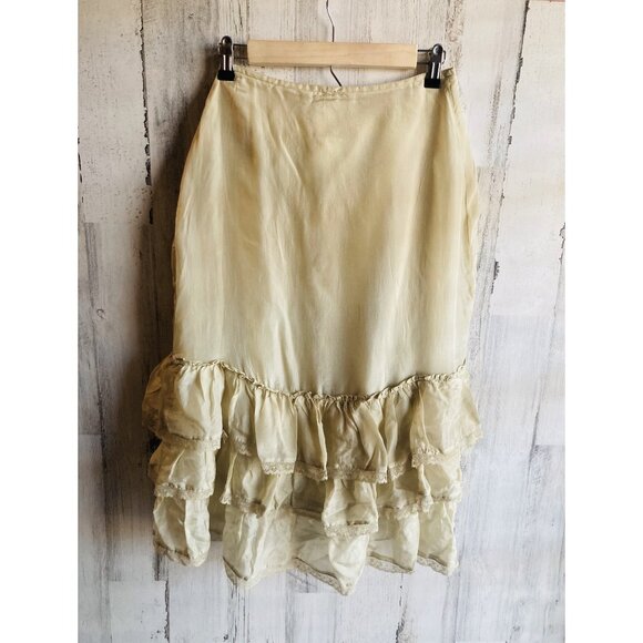 NWT $148 Free People Calliope Ruffle Midi Skirt M Hi Lo Lt Green Sage Boho - Picture 13 of 16